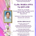 CẦU NGUYỆN CHO CỤ BÀ MARIA ANNA TẠ QUẾ ANH