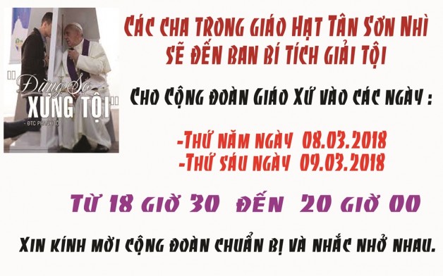 LỊCH GIẢI TỘI MÙA CHAY NĂM 2018 TẠI GIÁO XỨ TÂN VIỆT