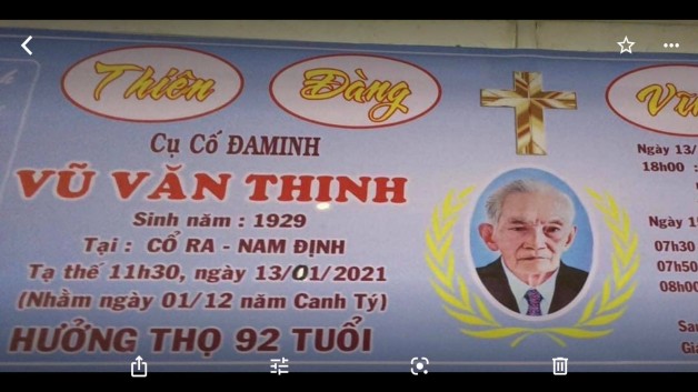 CẦU NGUYỆN CHO CỤ CỐ ĐAMINH VŨ VĂN THINH.