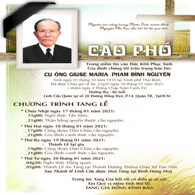 CẦU NGUYỆN CHO CỤ ÔNG GIUSE MARIA PHẠM ĐÌNH NGUYỆN