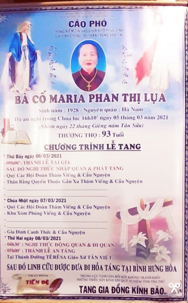THÁNH LỄ AN TÁNG CHO BÀ CỐ MARIA PHAN THỊ LỤA