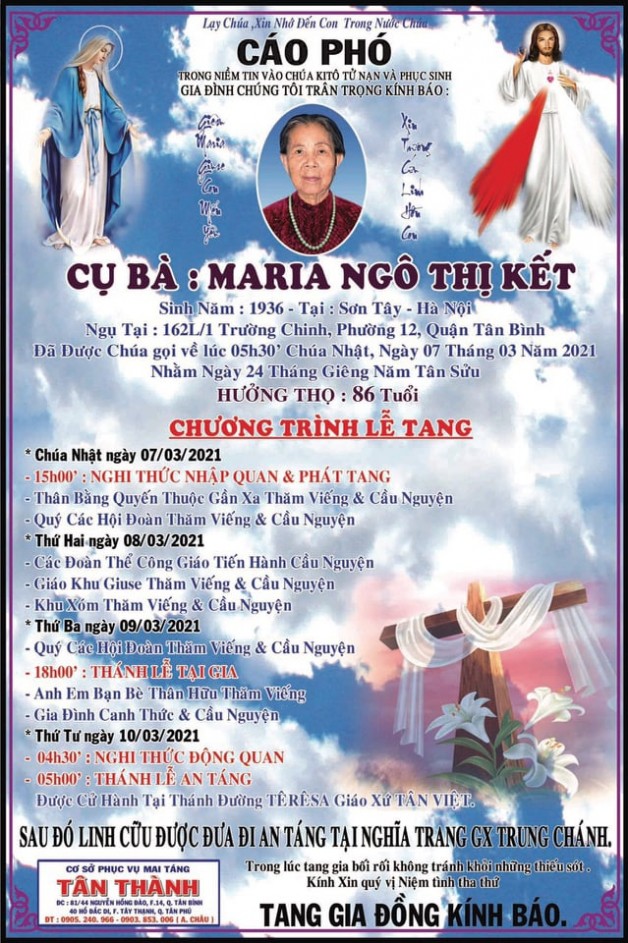 THÁNH LỄ AN TÁNG CHO BÀ CỤ MARIA NGÔ THỊ KẾT