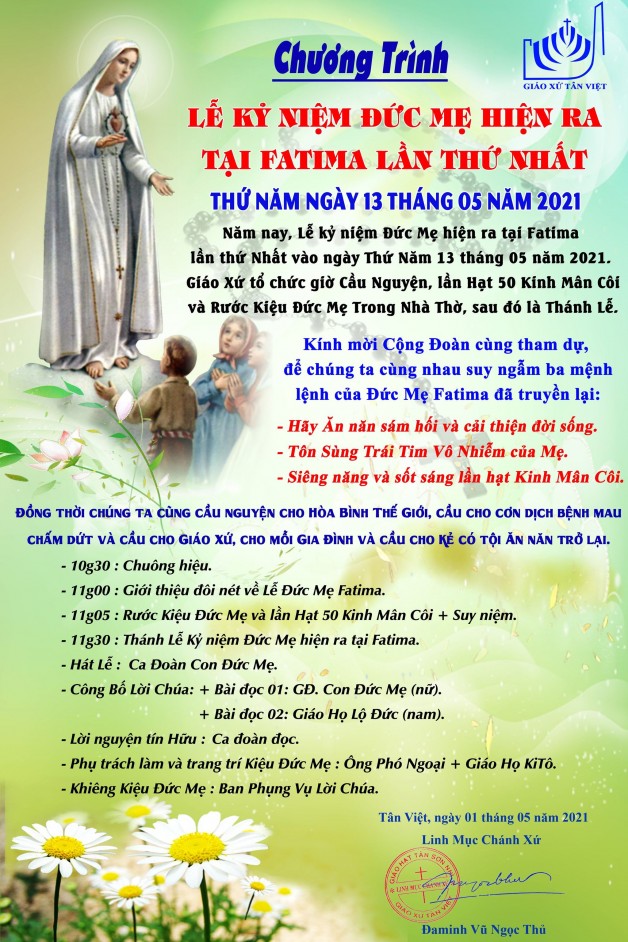 KỶ NIỆM ĐỨC MẸ HIỆN RA TẠI FATIMA LẦN THỨ NHẤT