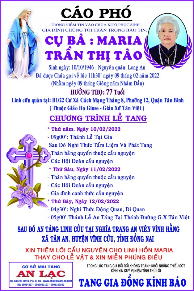 CẦU NGUYỆN CHO BÀ MARIA TRẦN THỊ TÀO