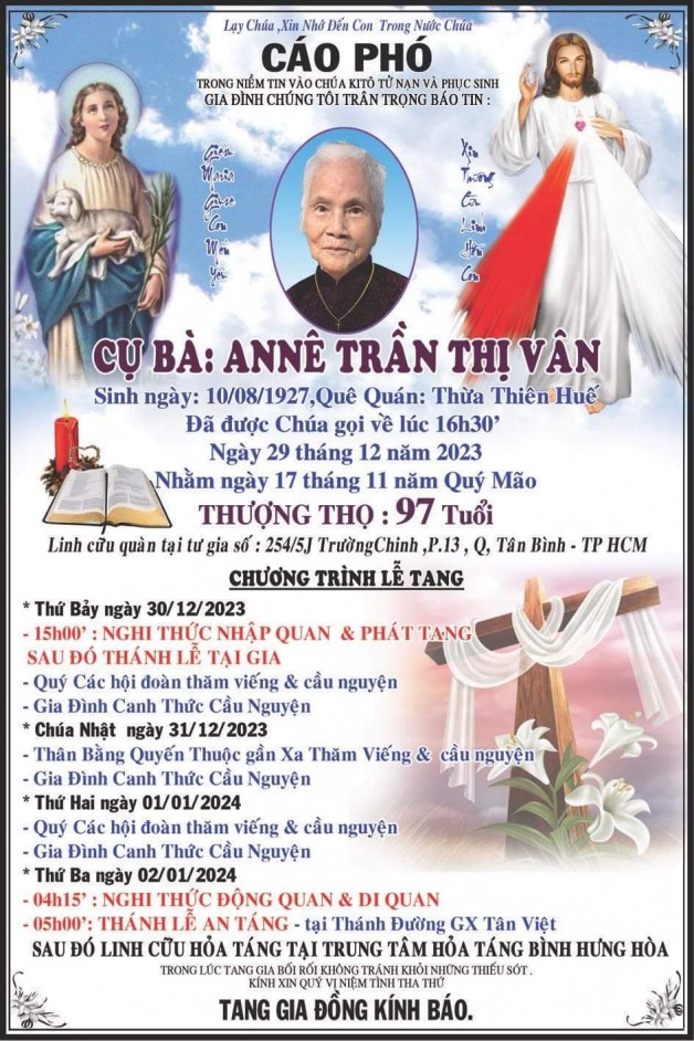 CẦU NGUYỆN CHO CỤ ANNÊ TRẦN THỊ VÂN