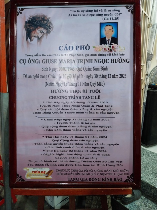 CẦU NGUYỆN CHO CỤ ÔNG GIUSE MARIA TRỊNH NGỌC HƯỚNG: (cựu trùm chánh Giáo họ Lộ Đức)