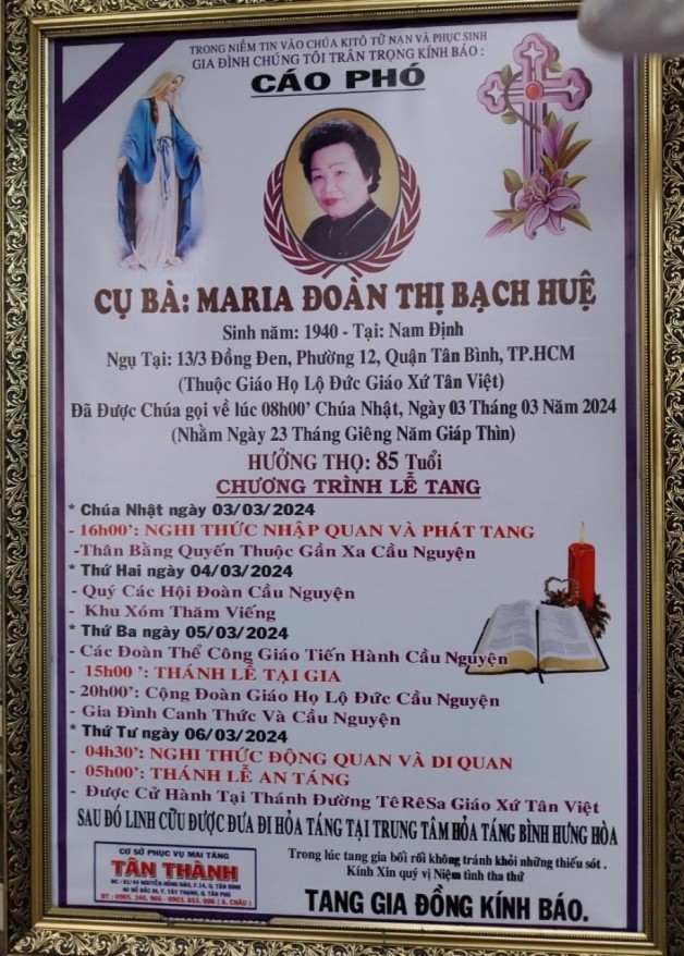 CẦU NGUYỆN CHO CỤ BÀ MARIA ĐOÀN THỊ BẠCH HUỆ (Bà Triệu)