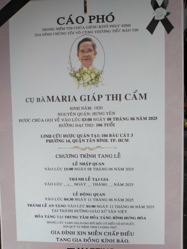 CẦU NGUYỆN CHO CỤ BÀ MARIA GIÁP THỊ CẨM