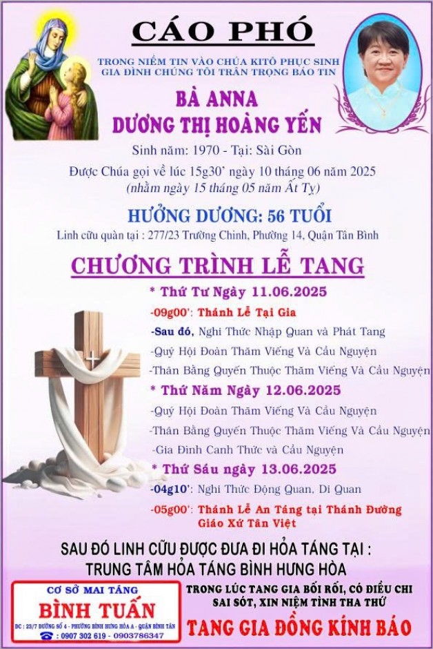 CẦU NGUYỆN CHO BÀ ANNA DƯƠNG THỊ HOÀNG YẾN