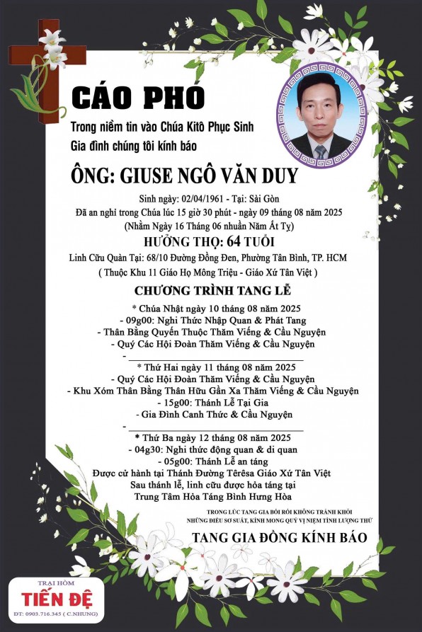 CẦU NGUYỆN CHO ÔNG GIUSE NGÔ VĂN DUY