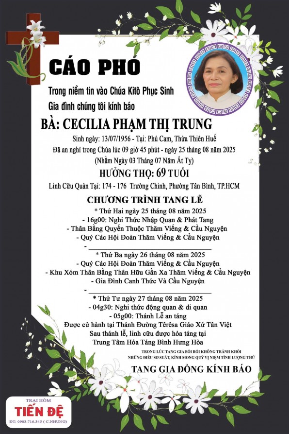 CẦU NGUYỆN CHO BÀ CECILIA PHẠM THỊ TRUNG