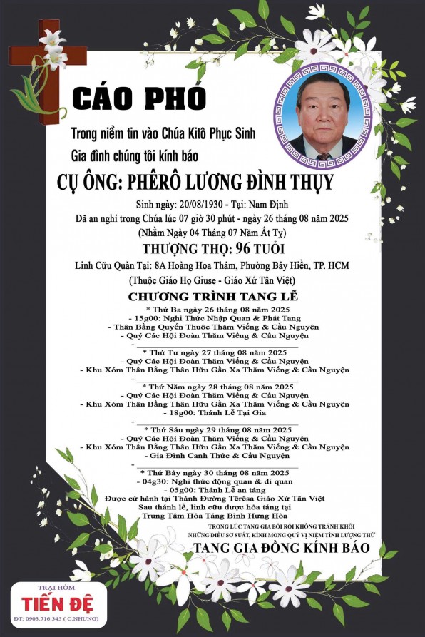 CẦU NGUYỆN CHO CỤ ÔNG PHÊRÔ LƯƠNG ĐÌNH THỤY