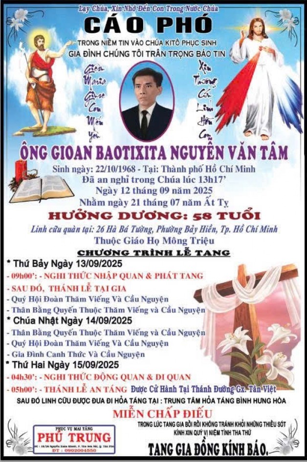CẦU NGUYỆN CHO ÔNG GIOAN BAOTIXITA NGUYỄN VĂN TÂM