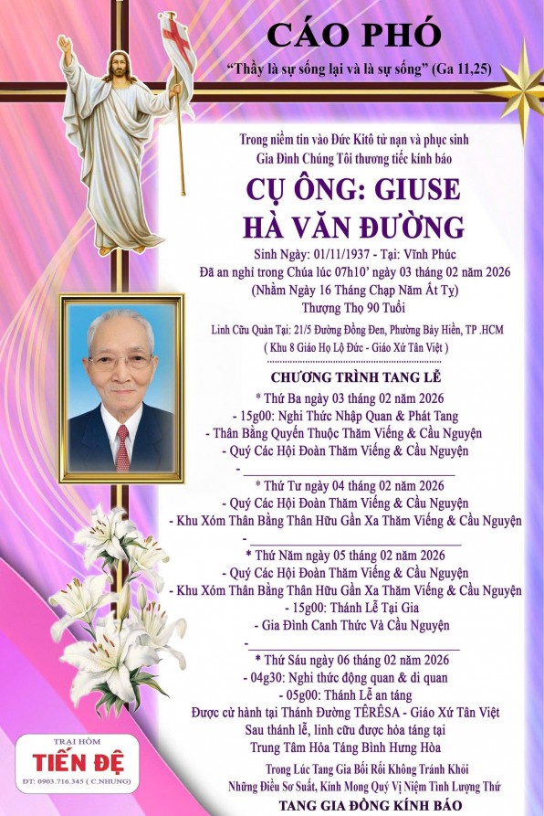 CẦU NGUYỆN CHO CỤ ÔNG GIUSE HÀ VĂN ĐƯỜNG