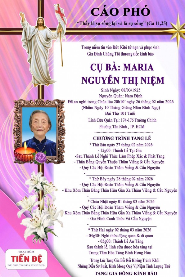 CẦU NGUYỆN CHO CỤ BÀ MARIA NGUYỄN THỊ NIỆM