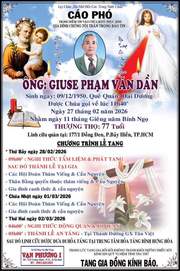 CẦU NGUYỆN CHO ÔNG GIUSE PHẠM VĂN DẦN