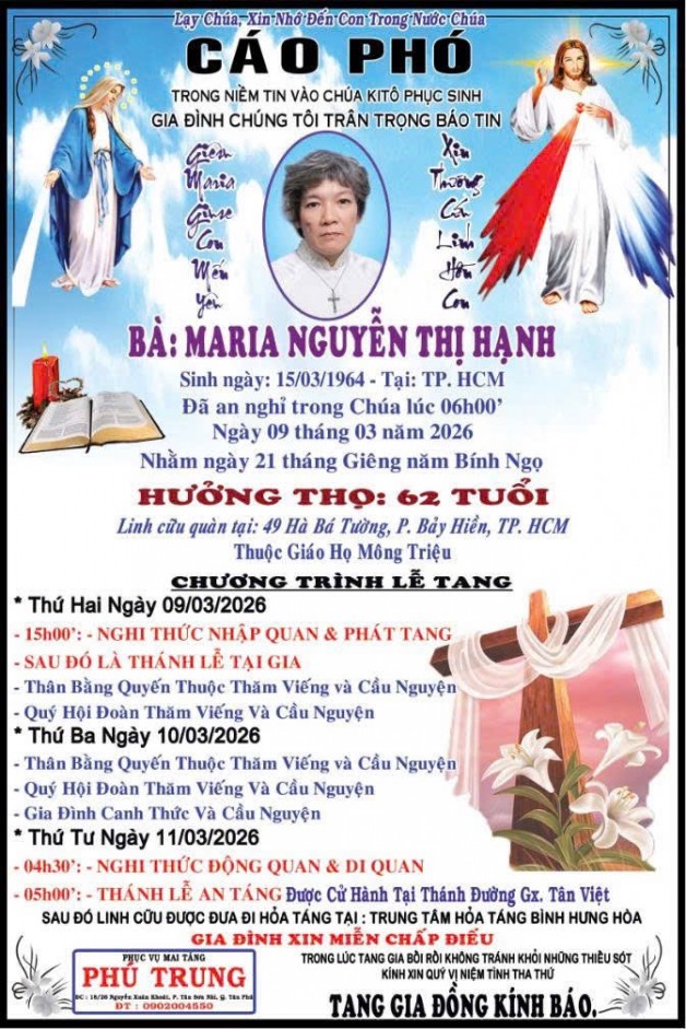 CẦU NGUYỆN CHO BÀ MARIA NGUYỄN THỊ HẠNH