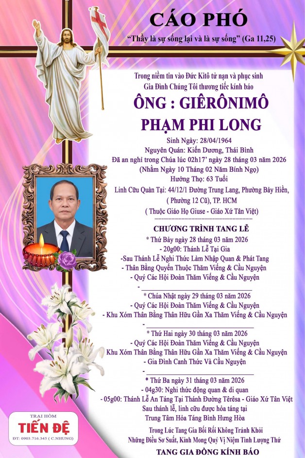 CẦU NGUYỆN CHO ÔNG GIÊRÔNIMÔ PHẠM PHI LONG