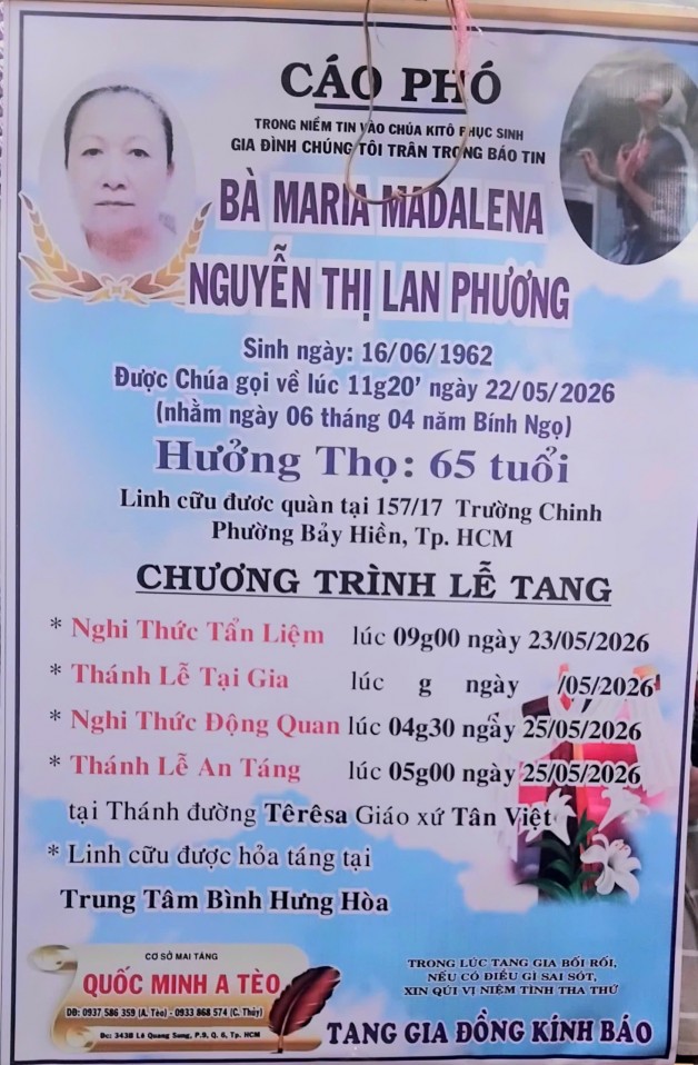CẦU NGUYỆN CHO : BÀ MARIA MADALENA NGUYỄN THỊ LAN PHƯƠNG