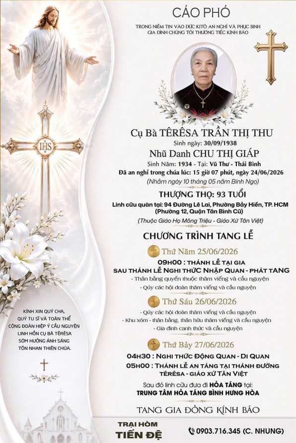 CẦU NGUYỆN CHO CỤ BÀ TERESA TRẦN THỊ THU (BÀ LẠC)