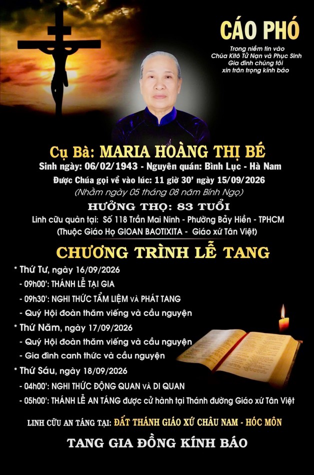CẦU NGUYỆN CHO CỤ BÀ MARIA HOÀNG THỊ BÉ