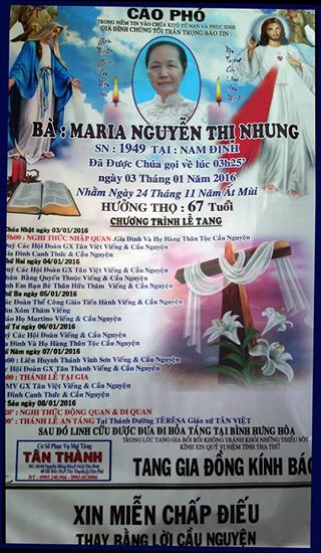 Bà Maria, Mẹ chị Phượng Nguyễn vừa mới qua đời