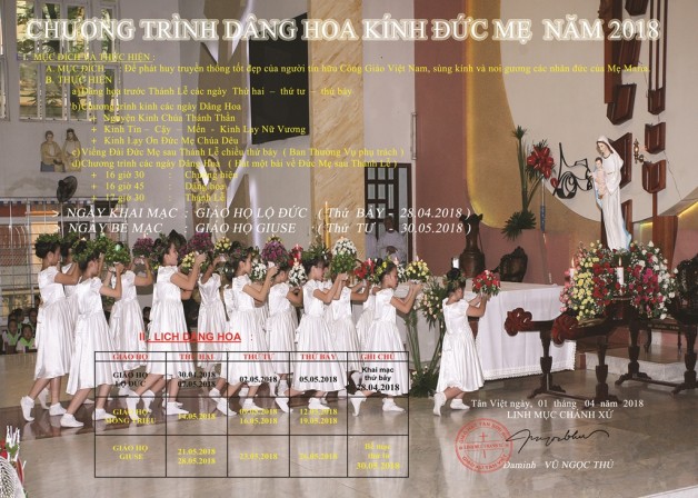 LỊCH DÂNG HOA THÁNG 05 – GIÁO XỨ TÂN VIỆT 2018