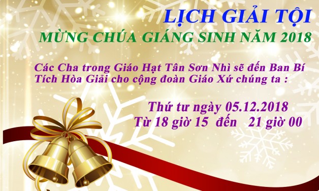 LỊCH GIẢI TỘI MÙA VỌNG 2018 – TẠI GIÁO XỨ TÂN VIỆT