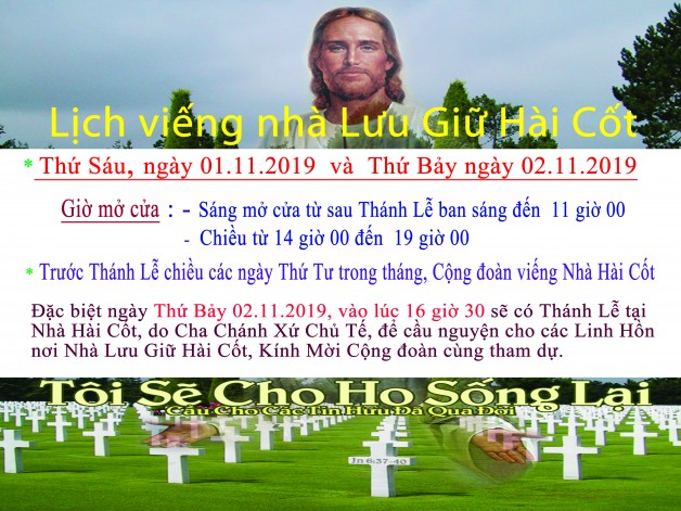 LỊCH VIẾNG NHÀ LƯU GIỮ HÀI CỐT –  THÁNG 11 LỄ CÁC ĐẲNG LINH HỒN