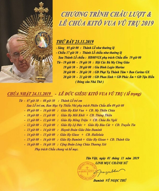 CHƯƠNG TRÌNH CHẦU LƯỢT THAY GIÁO PHẬN NĂM 2019 – GIÁO XỨ TÂN VIỆT