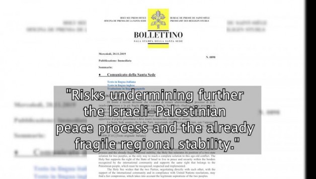 Tòa Thánh bác bỏ sự thay đổi chính sách của Hoa Kỳ đối với những khu định cư của Israel ở Bờ Tây
