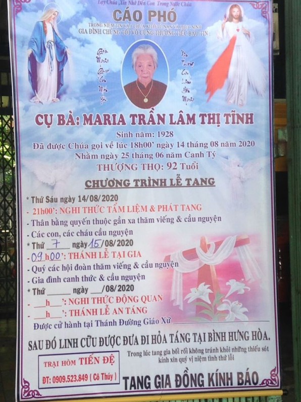 THÁNH LỄ AN TÁNG CHO CỤ BÀ MARIA TRẦN LÂM THỊ TĨNH.