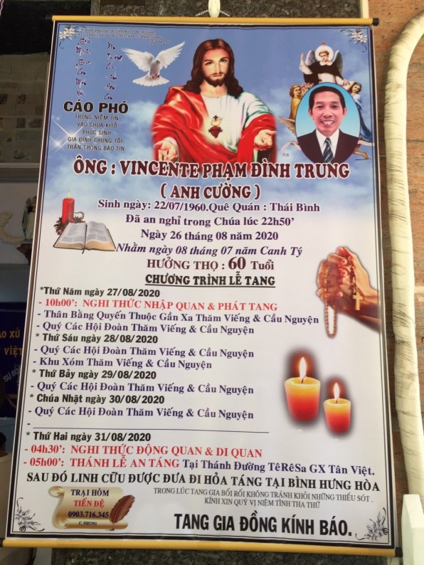 THÁNH LỄ AN TÁNG CHO ÔNG VINCENTÊ PHẠM ĐÌNH TRUNG ( ÔNG CƯỜNG ).