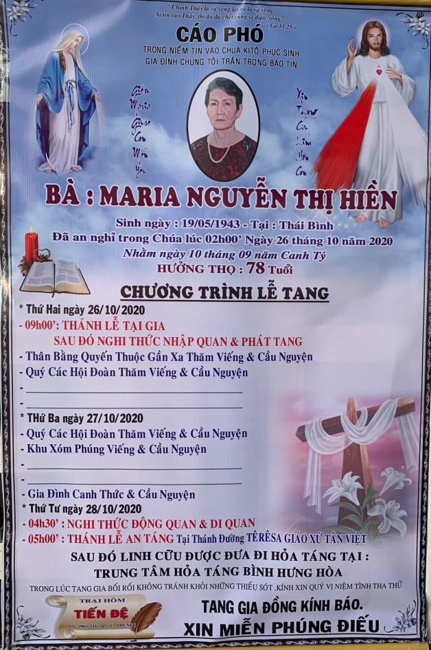 THÁNH LỄ AN TÁNG CHO CỤ BÀ MARIA NGUYỄN THỊ HIỀN.