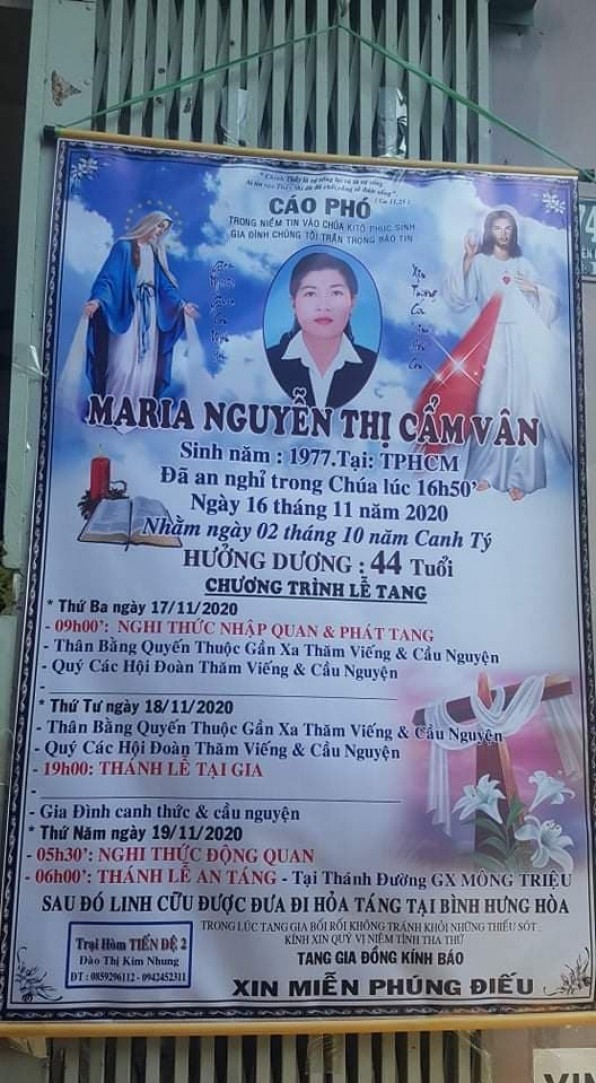 THÃNH LỄ AN TÃNG CHO CHỊ MARIA NGUYỄN THỊ CẨM VÂN.