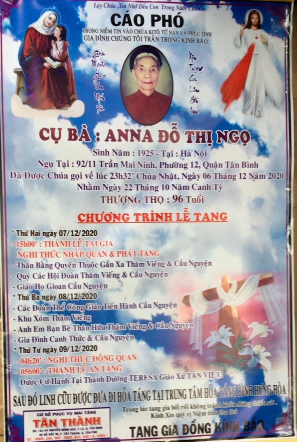 THÃNH LỄ AN TÃNG CHO CỤ BÀ ANNA Äá»– THỊ NGỌ