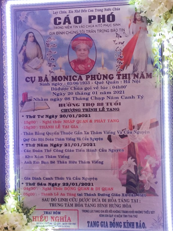 THÃNH LỄ AN TÃNG CHO CỤ BÀ MONICA PHÙNG THỊ NÄ‚M.