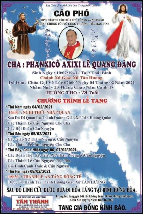Cầu nguyện cho cha cố Phanxicô Assisi Lê Quang Äăng