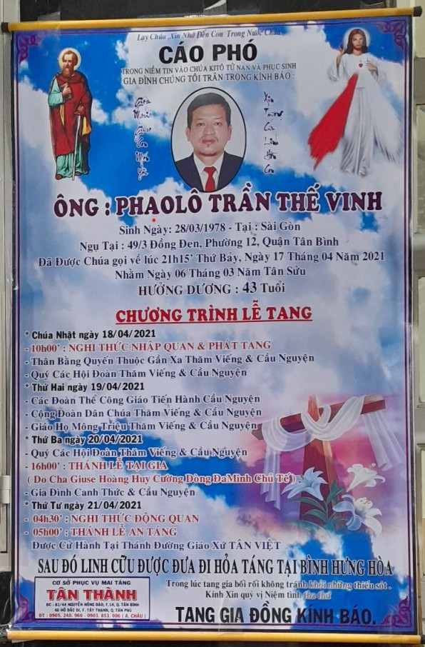 THÁNH LỄ AN TÁNG CHO ÔNG PHAOLO TRẦN THẾ VINH