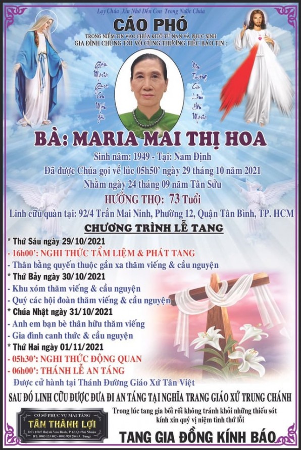 CẦU NGUYỆN CHO BÀ MARIA  MAI THỊ HOA