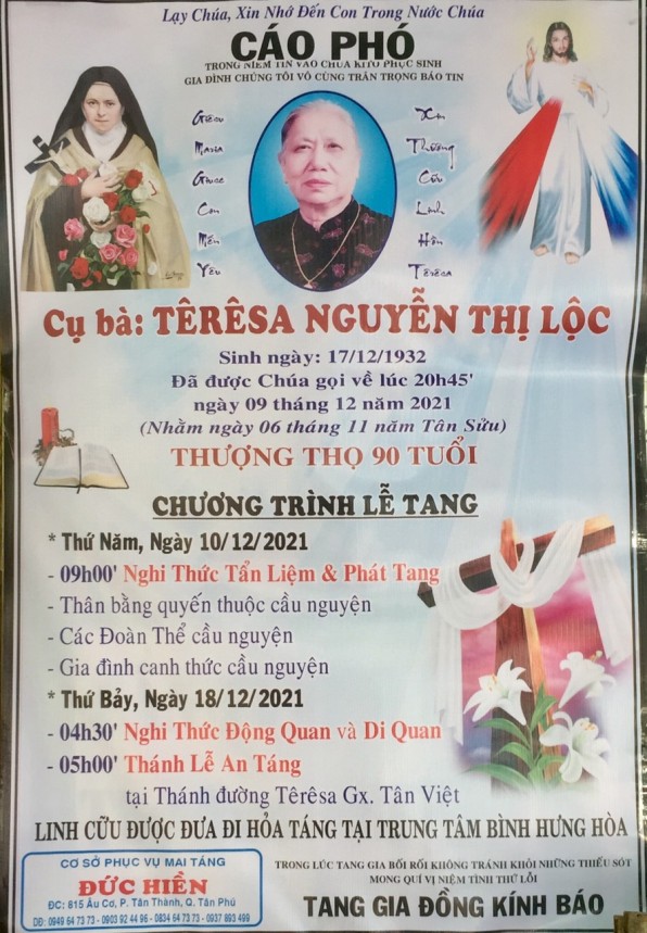 CẦU NGUYỆN CHO CỤ BÀ TERESA NGUYỄN THỊ LỘC