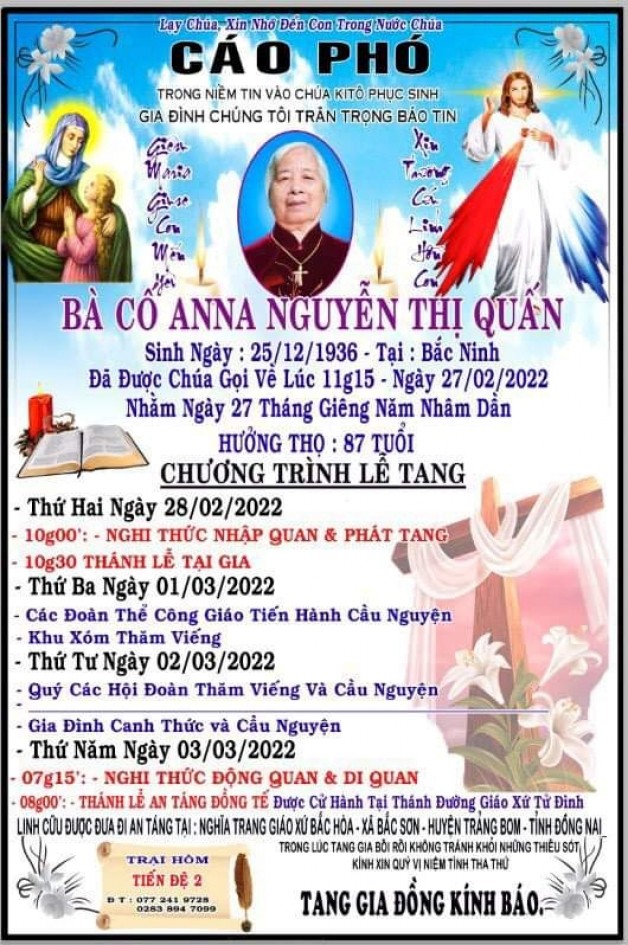 CẦU NGUYỆN CHO CỤ ANA NGUYỆN THỊ QUẤN