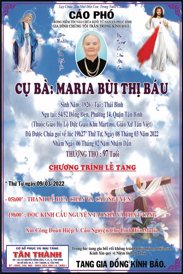 CẦU NGUYỆN CHO CỤ BÀ  MARIA BÙI THỊ BÁU