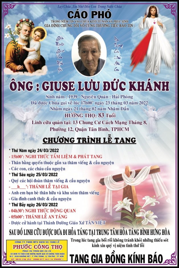 CẦU NGUYỆN CHO CỤ ÔNG GIUSE LƯU ĐỨC KHÁNH