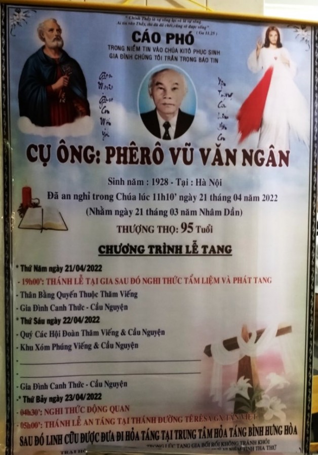 CẦU NGUYỆN CHO CỤ ÔNG PHÊRÔ VŨ VĂN NGÂN