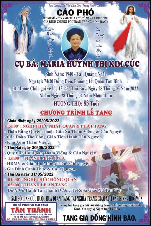 CẦU NGUYỆN CHO BÀ MARIA HUỲNH THỊ KIM CÚC