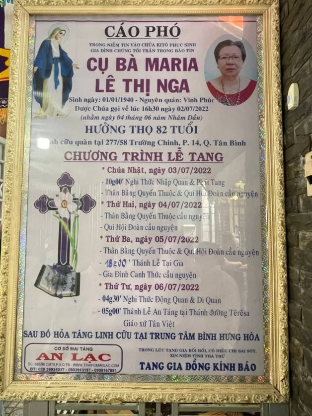 CẦU NGUYỆN CHO CỤ BÀ: MARIA LÊ THỊ NGA