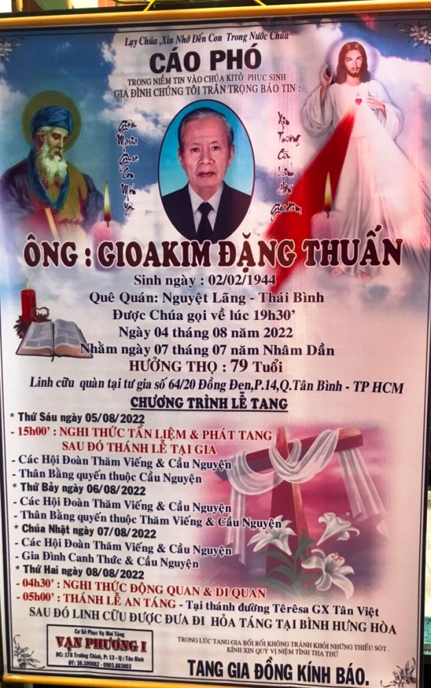 CẦU NGUYỆN CHO CỤ ÔNG GIOAKIM ĐẶNG THUẤN