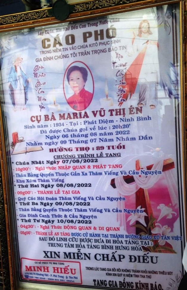 CẦU NGUYỆN CHO CỤ BÀ MARIA VŨ THỊ ÉN (Bà Quán)