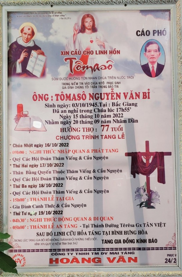 CẦU NGUYỆN CHO ÔNG THOMASO NGUYỄN VĂN BỈ (Trùm Chánh Giáo HỠBà u Cát)